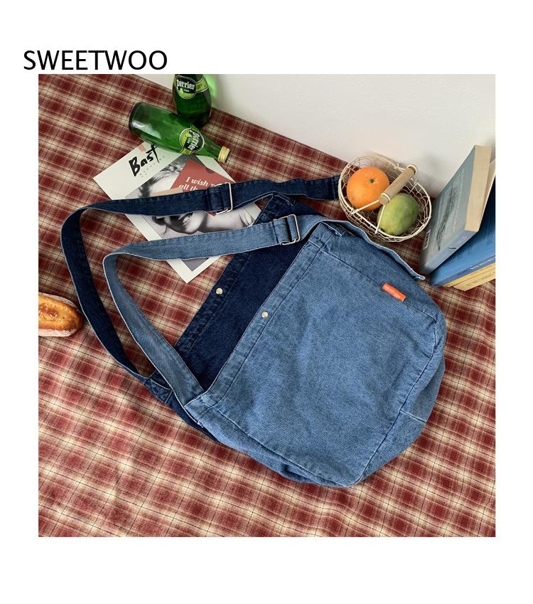 Women Bags Jeans - Casual Washed Denim Crossbody Bag Adjustable
