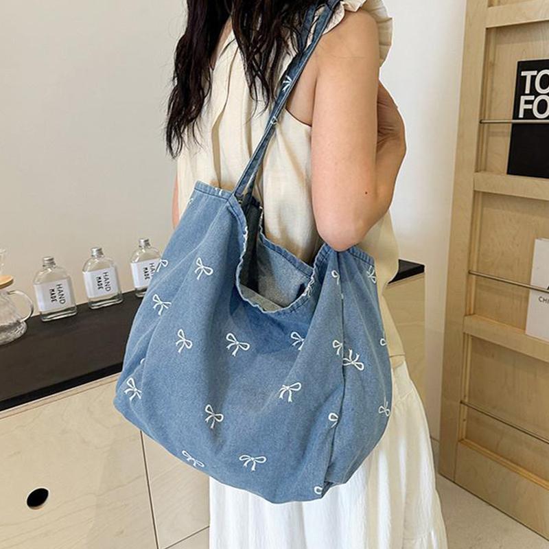 Ladies Bow Decor Denim Canvas  - Women Bags Jeans review and price