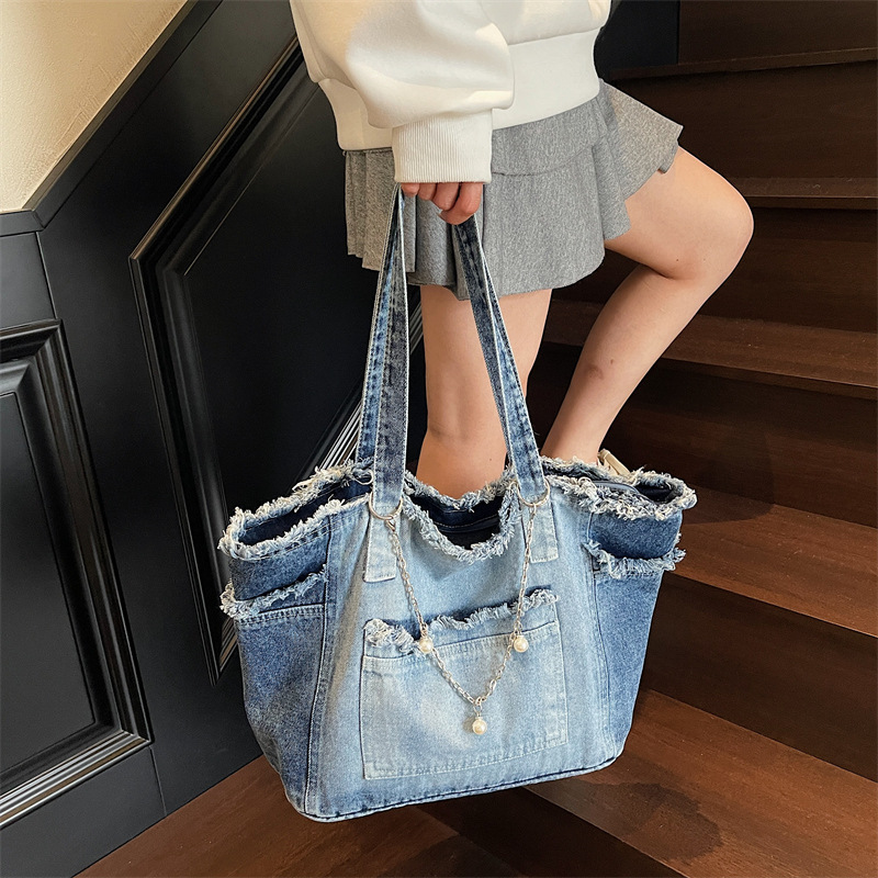 Trendy Distressed Denim Tote B - Women Bags Jeans review and price