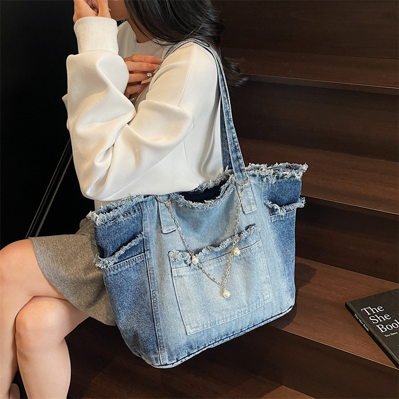 Trendy Distressed Denim Tote B - Women Bags Jeans review and price