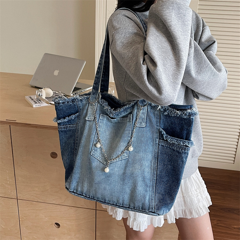 Trendy Distressed Denim Tote B - Women Bags Jeans review and price